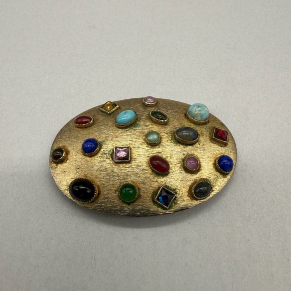 Vintage Estate  Multi Bezel Set SemiPrecious Stone & Crystal Jeweled  Brooch Pin - Picture 3 of 9